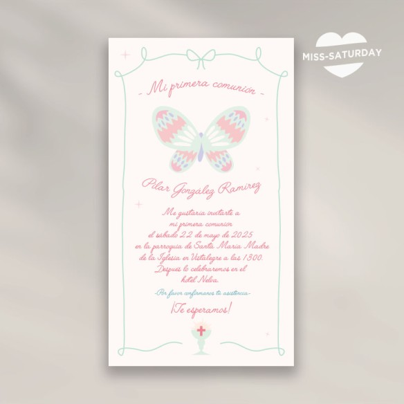 Invitación digital comunión Mariposa