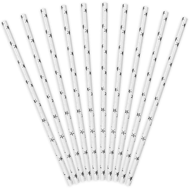 10 Cañitas estrellas plata