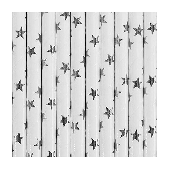 10 Cañitas estrellas plata