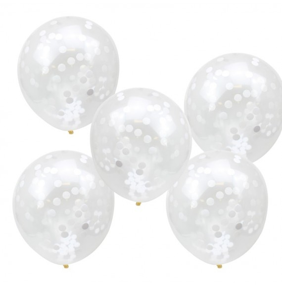 Cinco globos confeti blanco