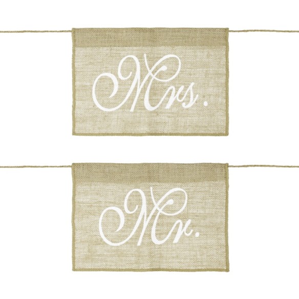 Cartelitos Yute Mr Mrs para sillas