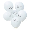 6 globos blancos con inscripciones