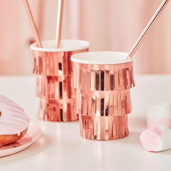 6 Vasos flecos oro rosa