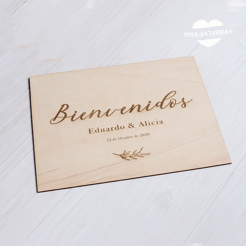Cartel madera Bienvenidos personalizado