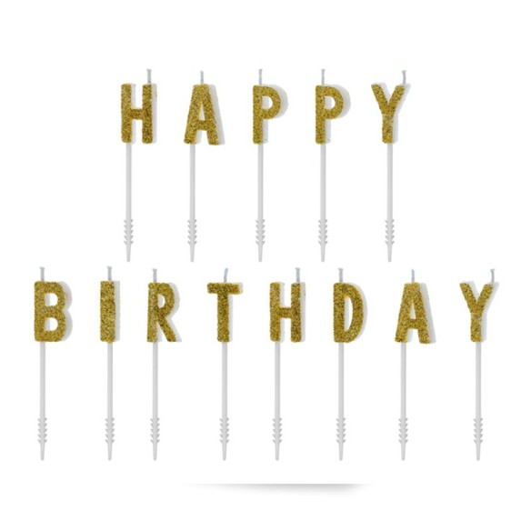Velas Happy Birthday doradas