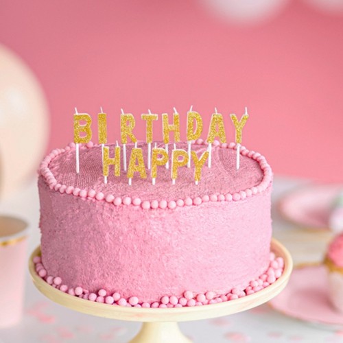 Velas Happy Birthday doradas 2