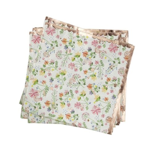 16 servilletas floral y oro rosa
