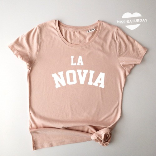 Camiseta rosa Novia blanco