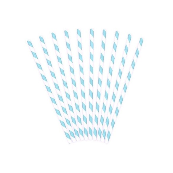 10 Cañitas rayas celeste