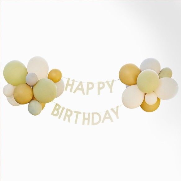 Guirnalda de globos salvia con abanicos de palma