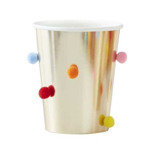 8 Vasos dorados con pompones