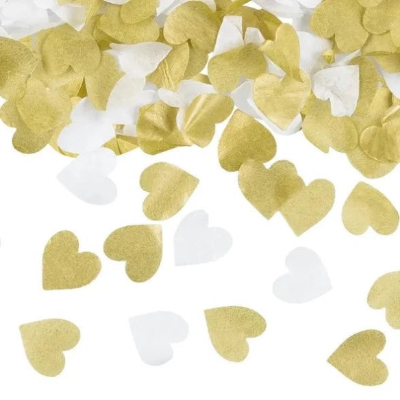 Varilla de confetti corazón dorado y blanco