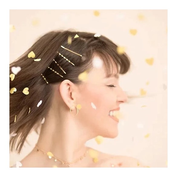 Varilla de confetti corazón dorado y blanco