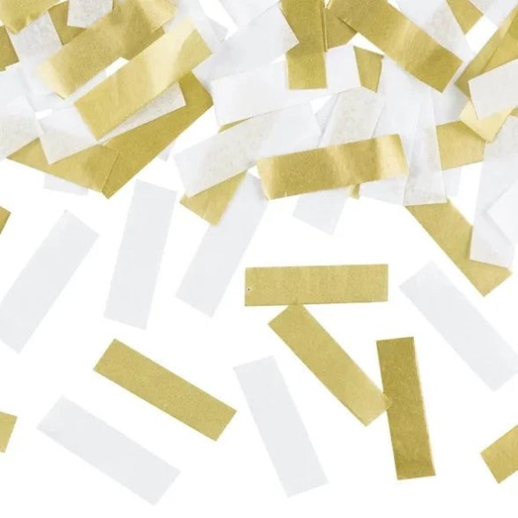 Varilla de confetti rectangular dorado y blanco