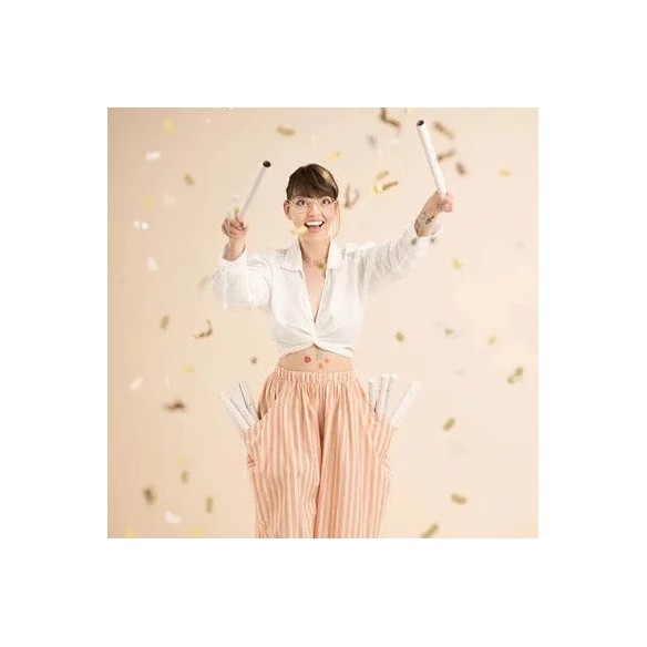 Varilla de confetti rectangular dorado y blanco