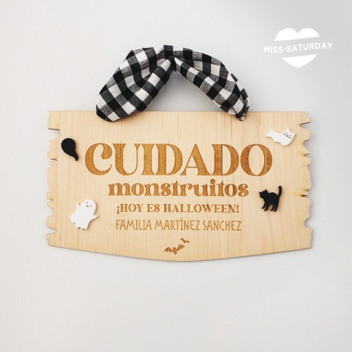 Placa puerta Halloween Cuidado