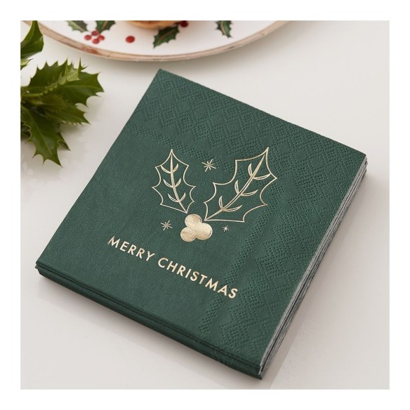 16 Servilletas verdes Merry Christmas