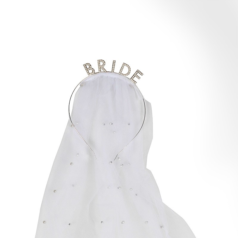 Diadema Bride con velo perlas