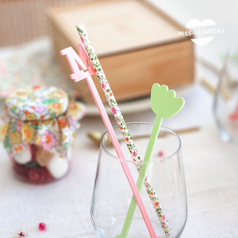 10 Agitadores metacrilato inicial Flores