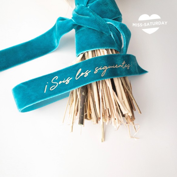 Cinta personalizada ramo de novia verde turquesa