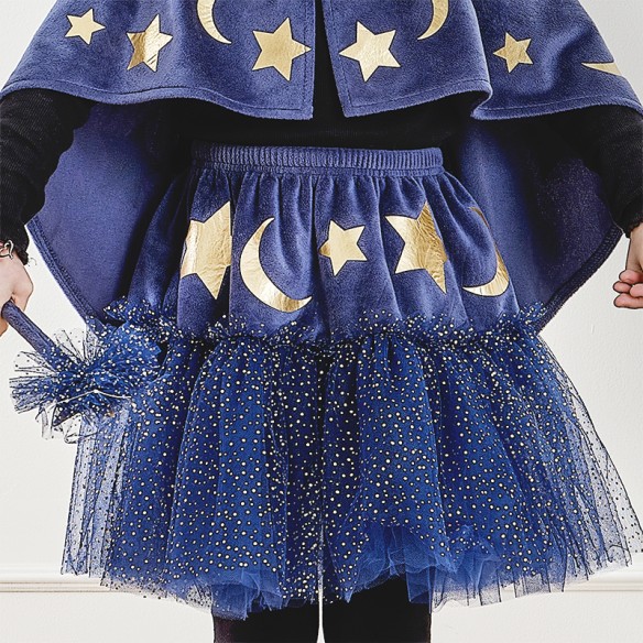 Falda de terciopelo azul con capa